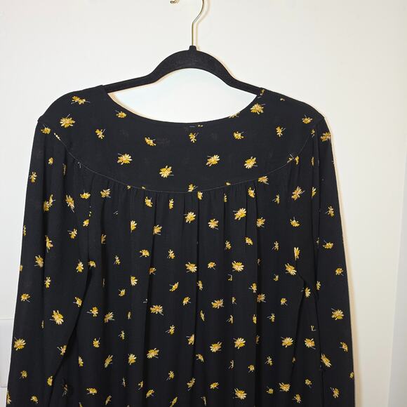 Madewell Ditsy Floral Mini Dress Black Long Sleeve Daises Boho Lined Size M - Picture 9 of 11